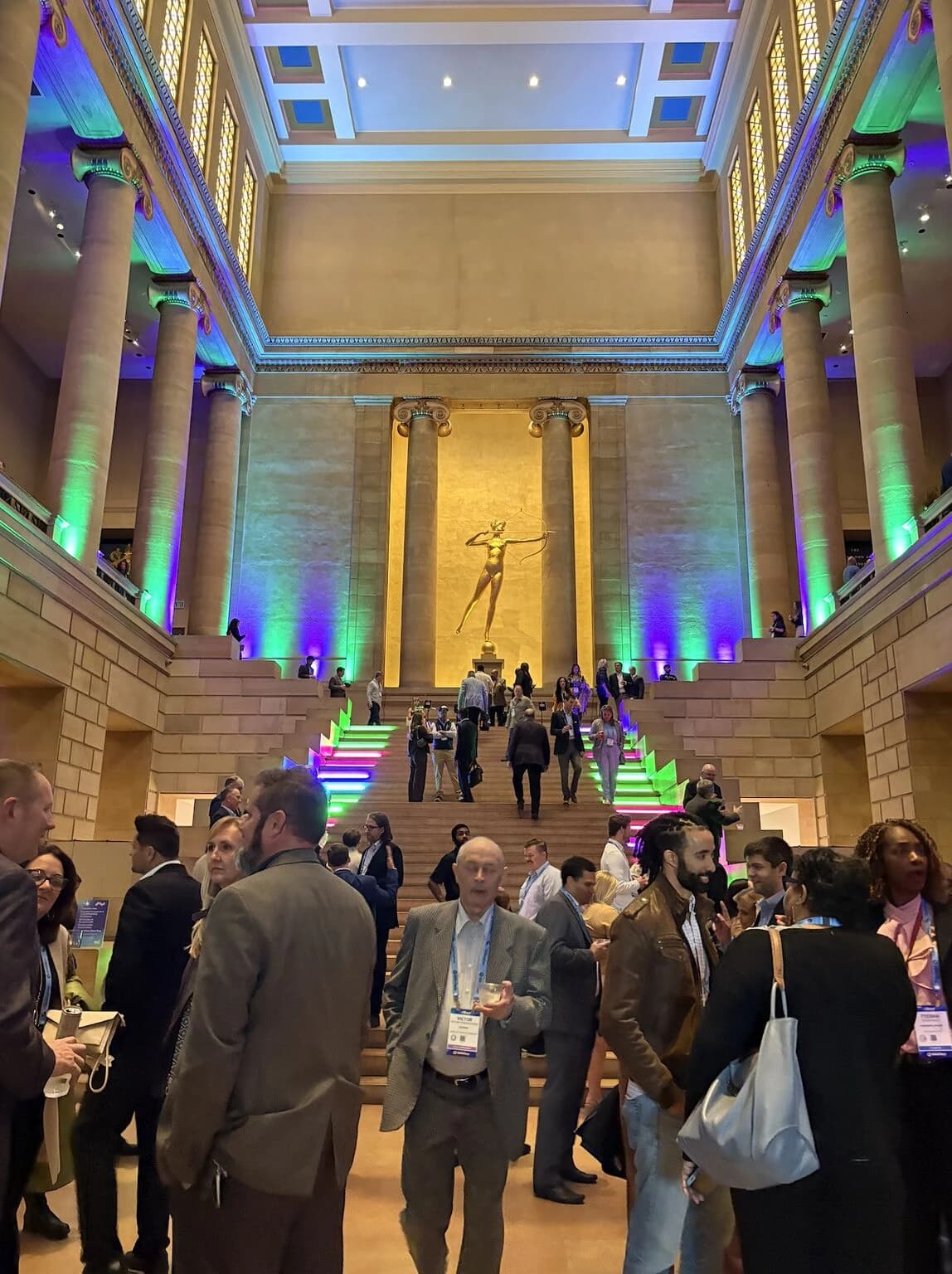 Attendees on the grand staircase at the Philadelphia Museum of Art