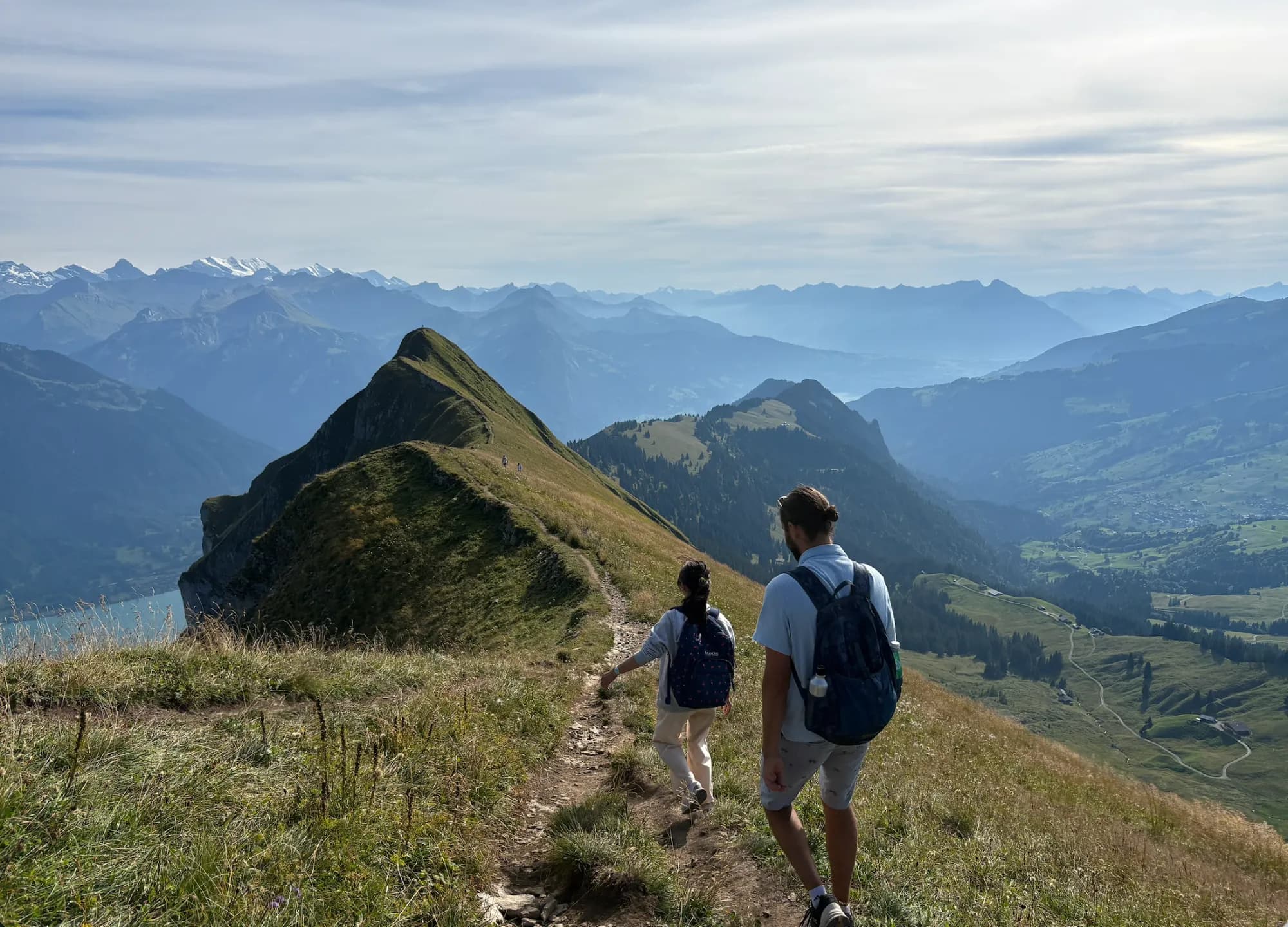 Hiking a ridge trail in the Alps
