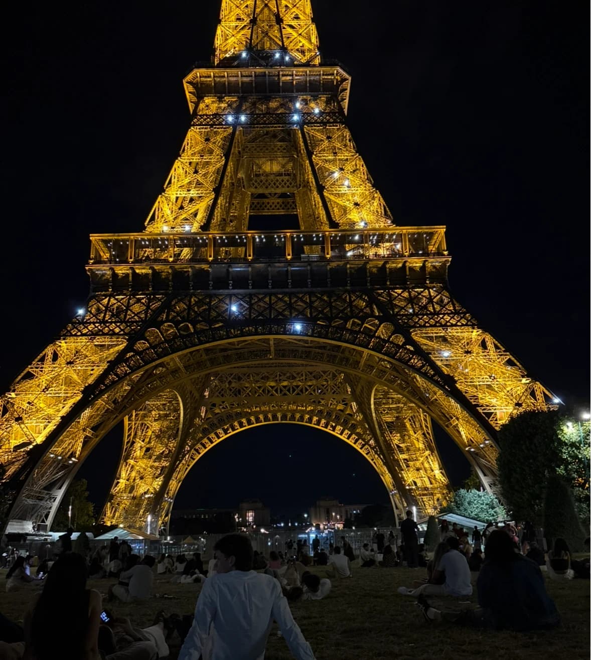 The Eiffel Tower lit up at night