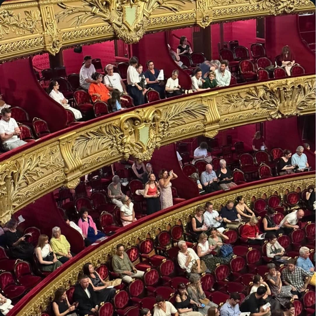 Red and gold balconies inside the Palais Garnier opera house